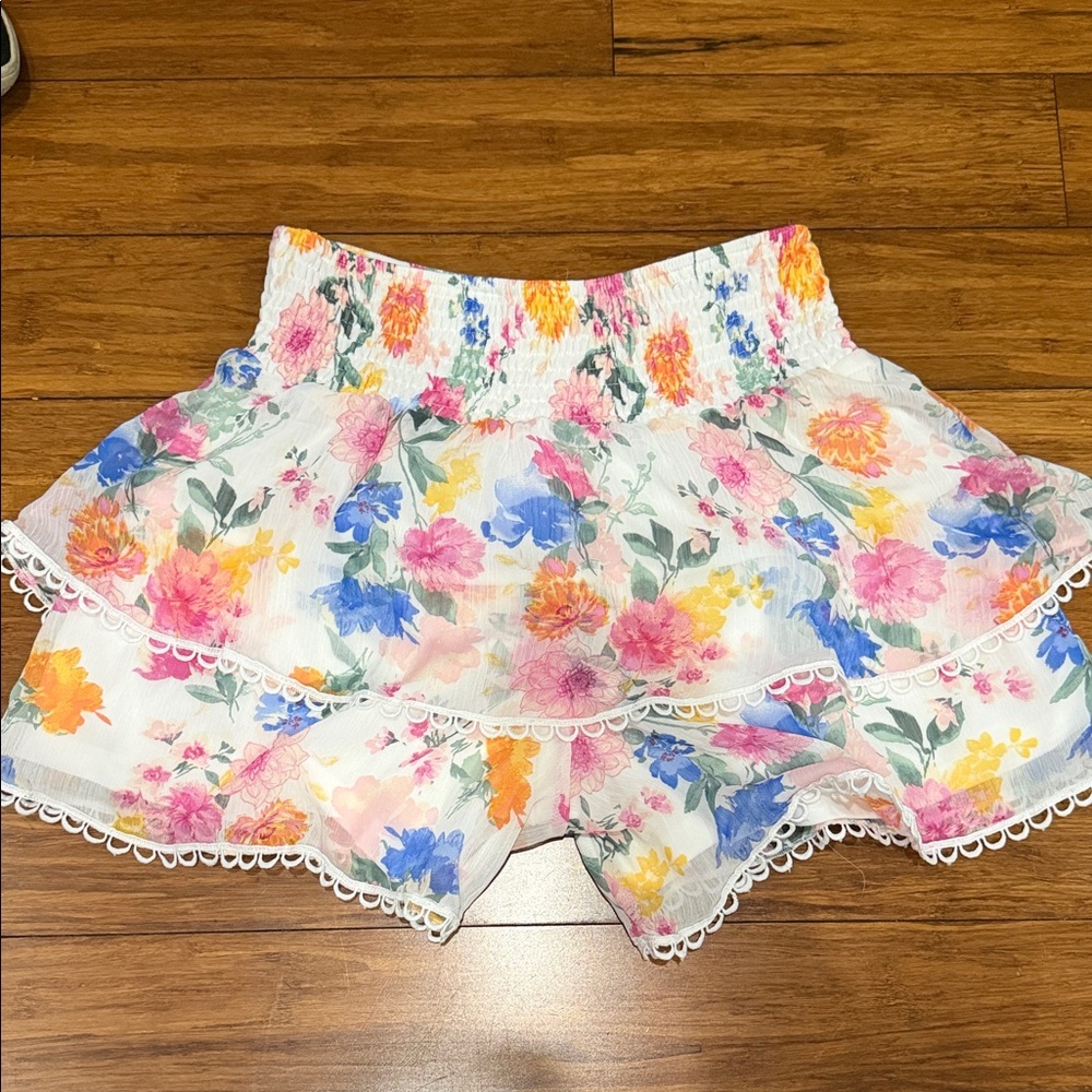 Sara Sara Kids Floral Ruffle Shorts - White and Multicolor